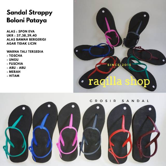 Sandal Strappy Boloni Pataya alas hitam / flipper termurah 1 kg muat 10 pcs