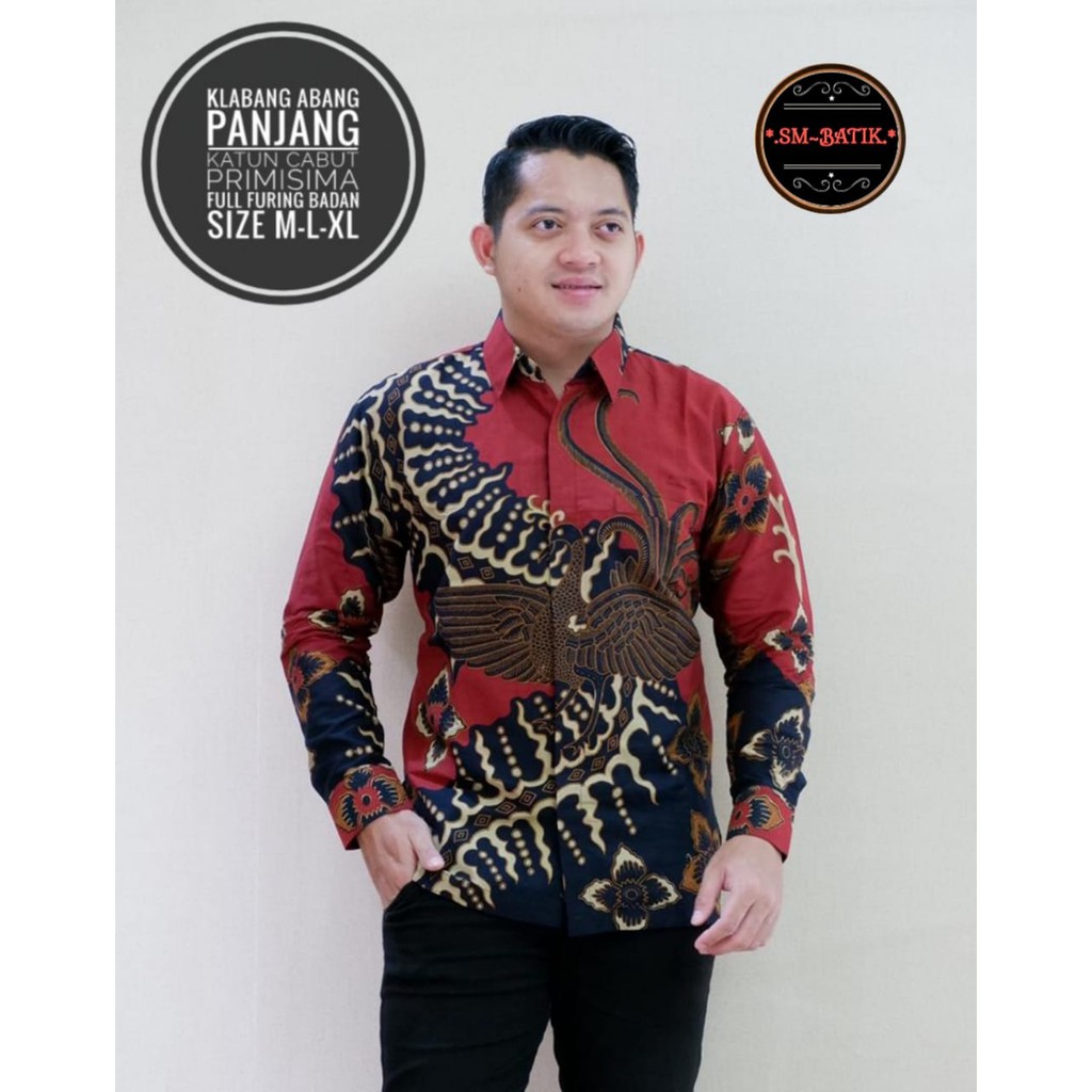 Kemeja Baju Batik Pria Lengan Panjang PREMIUM Modern LAPIS FURING KLABANG ABANG SM BATIK