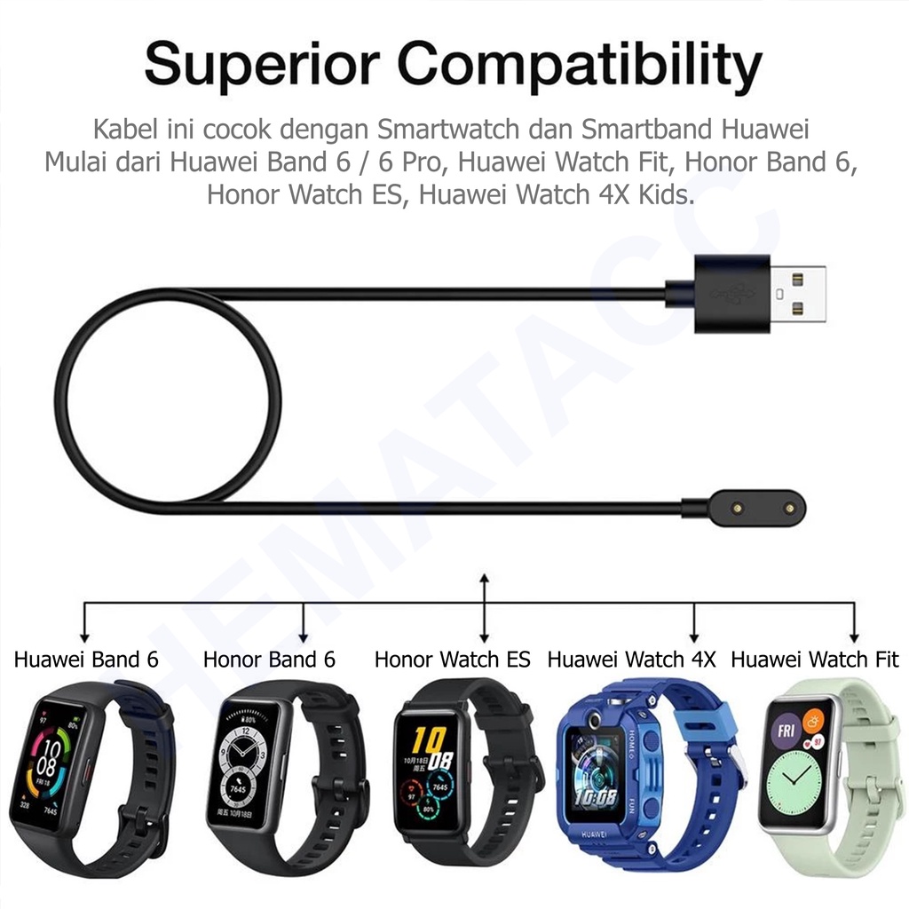 Kabel Charger Huawei Band 7 6 8 / Watch Fit / Fit 2 / Honor Band 6 7 Hematacc