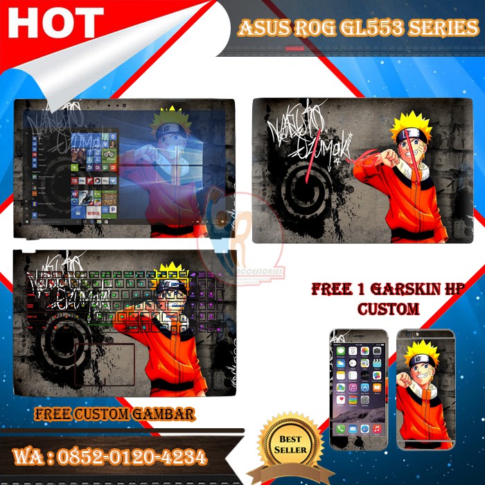 Original Garskin Laptop Full Body Asus ROG GL553 Series Motif Narutto - Free Custom Gambar