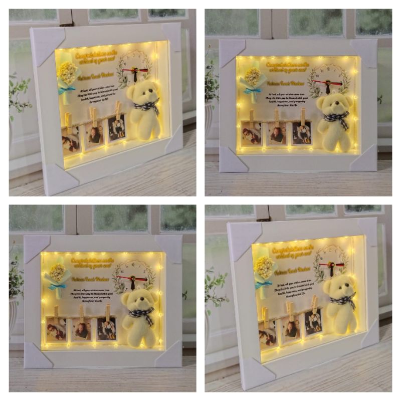 30x25cm Jam dinding lampu tumblr Tumbler LED scrap box bingkai frame pink 3D foto boneka hadiah kado
