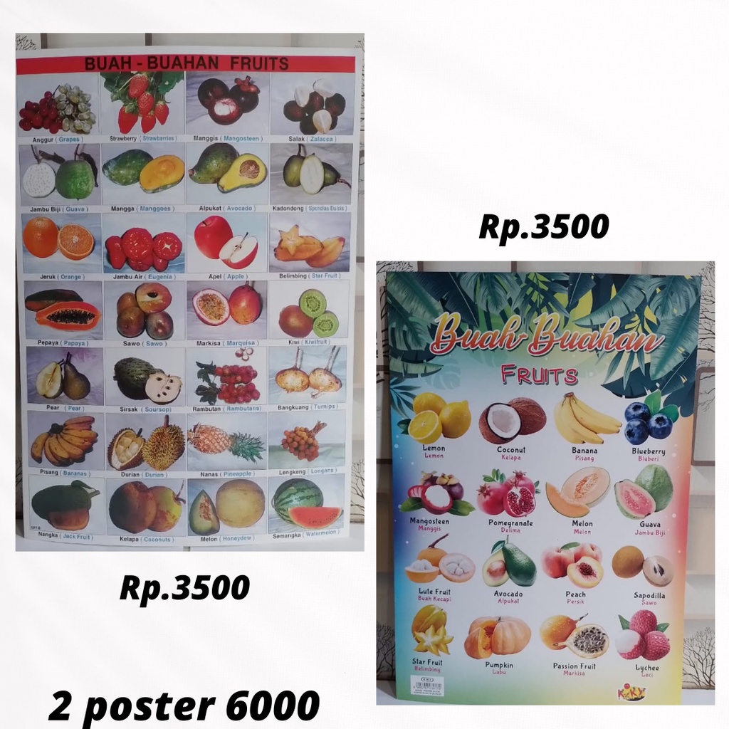 Poster buah-buahan Dan Poster fruits aneka buah