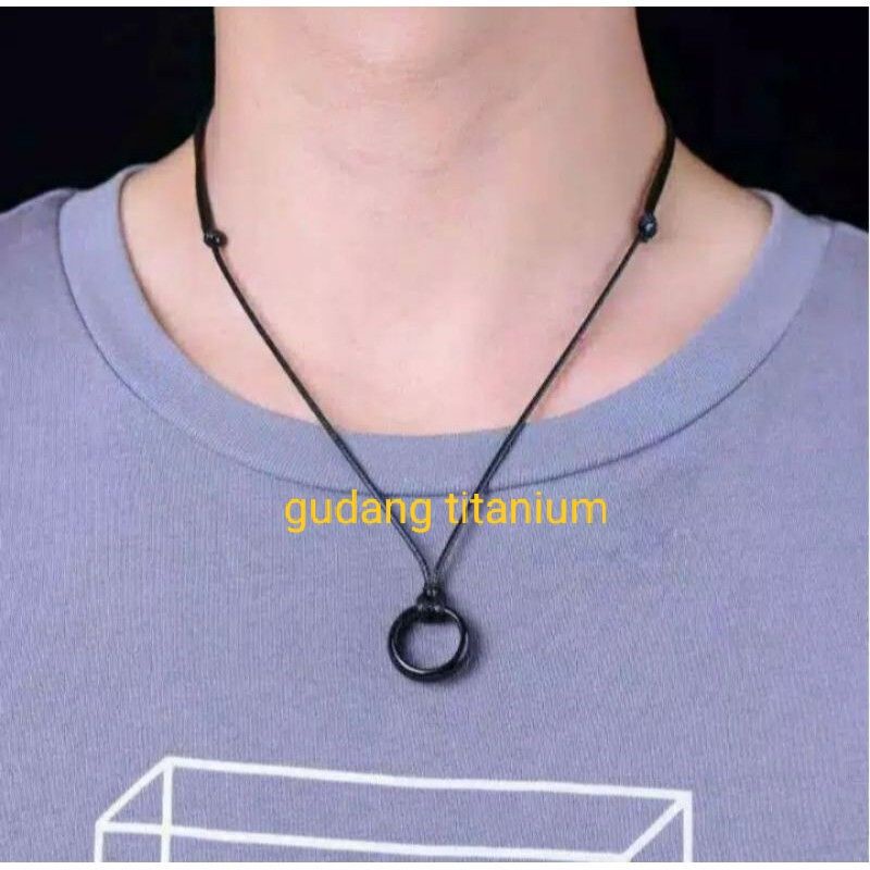 Kalung Tali Pria Sliding Kont Simple Bahan Kulit Premiun Anti Air