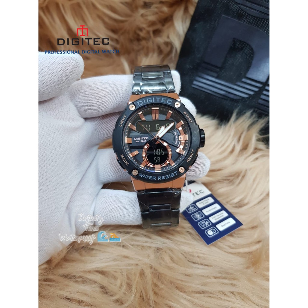 Jam Tangan Cowok Digitec DA3111T Dualtime Rantai Stainless Kualitas Original Waterproof