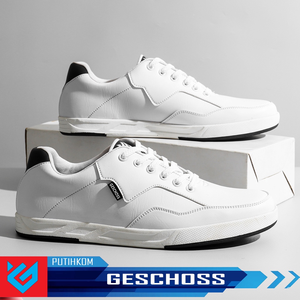 GESCHOSS FULL WHITE [COD] Sepatu Pria Sneakers Sepatu Lokal Pria Sekolah Kuliah Kerja Santai Gs-7805 Putih