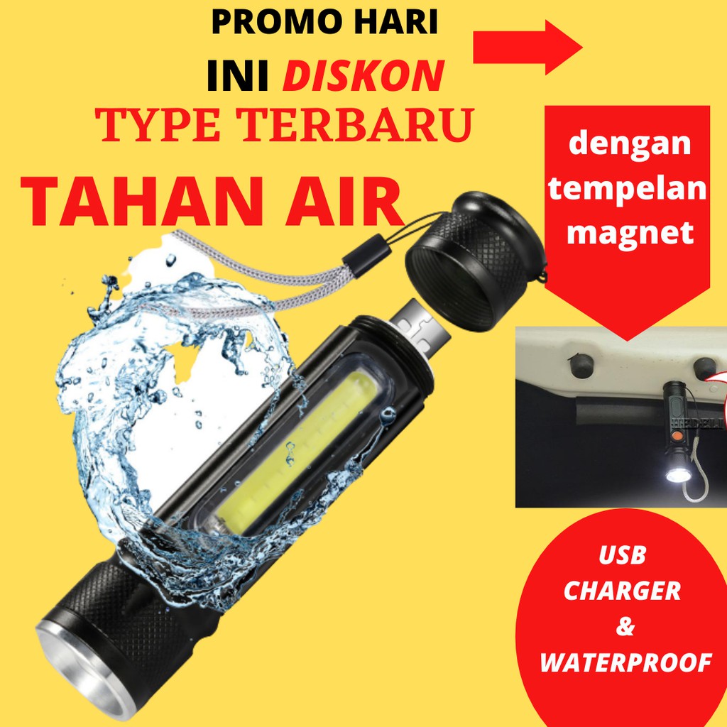 Lampu Senter LED Mini Tactical Anti Air / lampu senter Cas / senter cas /senter police/senter led