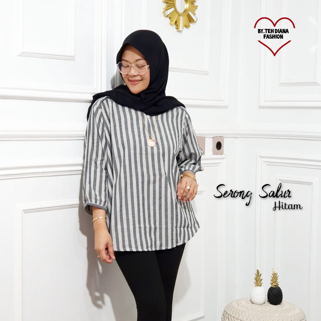 Atasan Wanita Jumbo / Blouse Wanita Jumbo / Baju Atasan Wanita Jumbo Serong Salur Import LD= 124 Cm-3