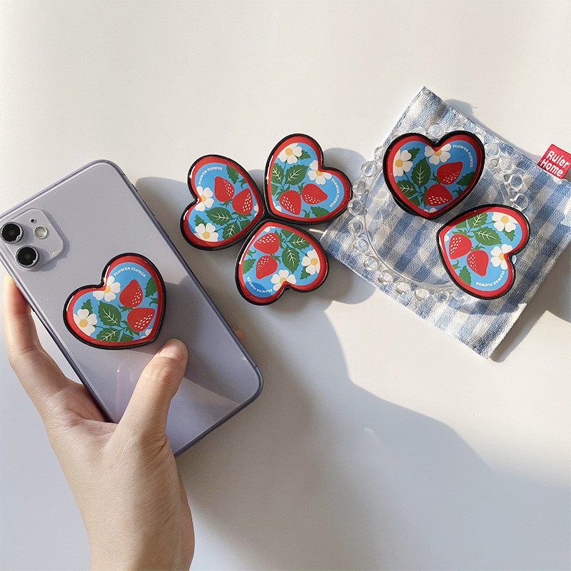 Popsocket Hp Bentuk Strawberry / Hati Warna-Warni