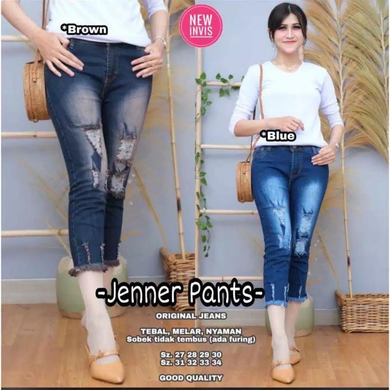 WOW-Jenner Celana Jeans//Celana 7/9 Ripped Wanita//Celana Jeans Wanita//Celana Sobek Wanita