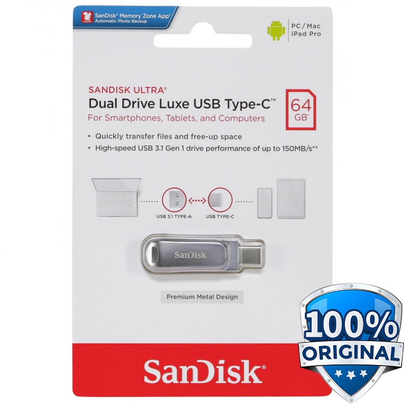 Sandisk Ultra Dual Drive Luxe USB Type C 3.1 - 32GB/64GB/128GB/256GB