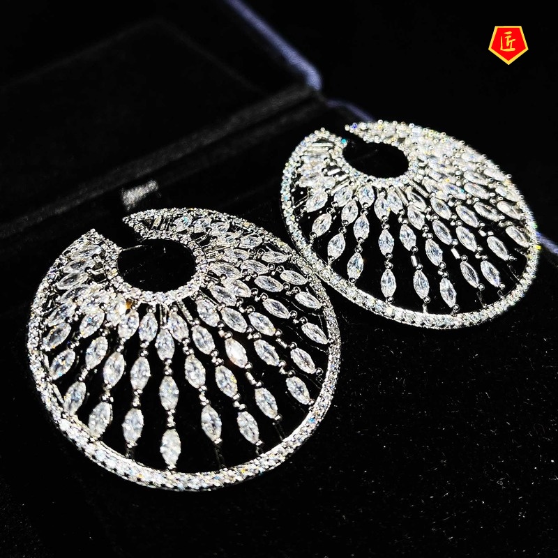 [Ready Stock] Luxury Silver round Large Earrings Micro-Inlaid Full Diamond