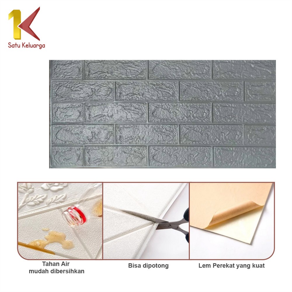 Satu Keluarga Walpaper Stiker Dinding Dekorasi Kamar C206 Wallpaper Dinding Foam 3D Kecil Motif Batu Bata-6