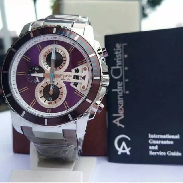 Jam tangan alexandre christie ac6455 man purple silver 6455