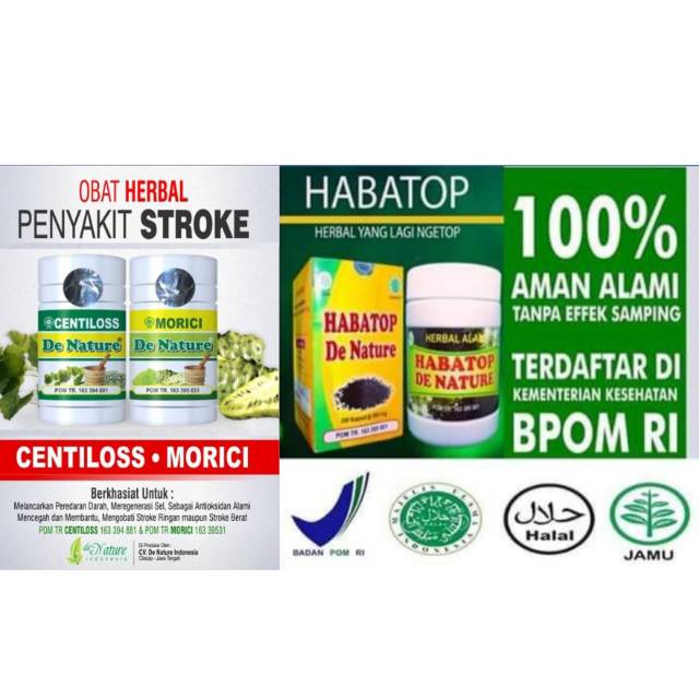 (1 Paket) OBAT HERBAL STROKE / CENTILOS,MORICI & HABATOP DE NATURE