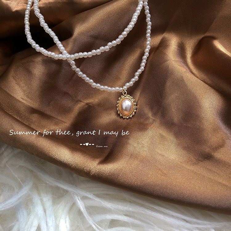 Kalung Rantai Dengan Liontin Mutiara Ganda Gaya Vintage Baroque Untuk Wanita