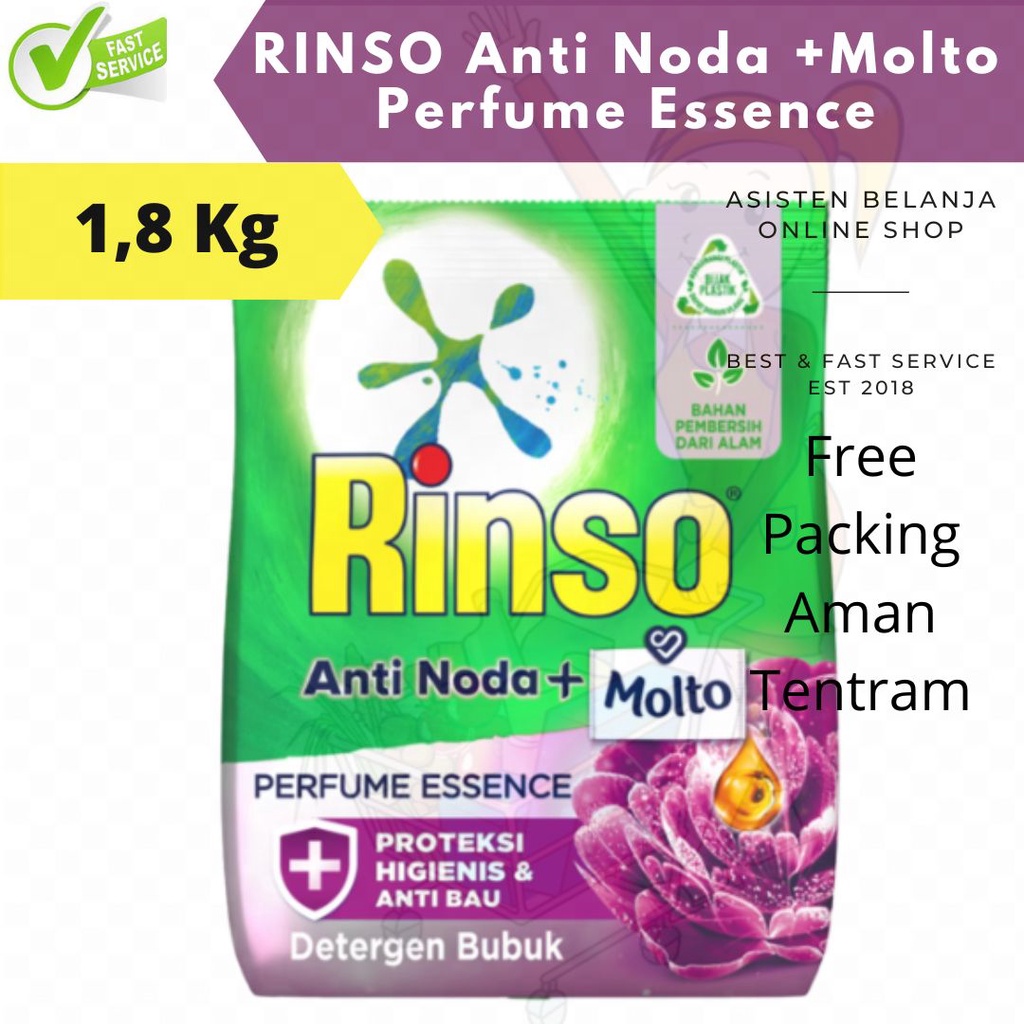 RINSO Anti Noda Deterjen Sabun Cuci Bubuk Perfume Essence Ungu 1,8 1.8 Kg 1800 gram