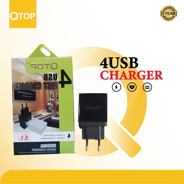 QTOP Adapter 4 Port Usb Charger Support Fast Charging [COD]