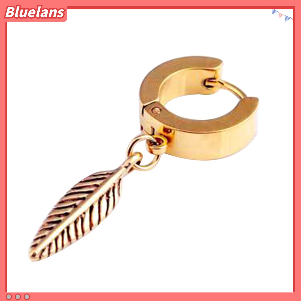 1pc Anting Hoop Liontin Bulu Bahan Stainless Steel Gaya Punk Untuk Pria