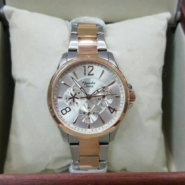 jam tangan alexandre christie ac2506 silver combi rosegold 2506 original