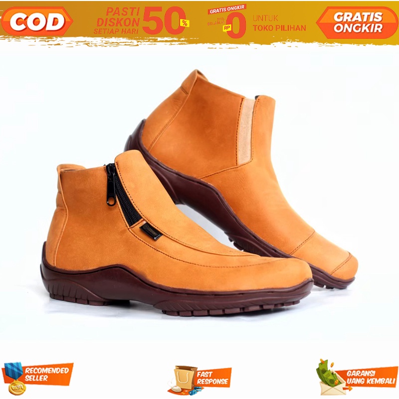 Sepatu Ankle Boots Chelsea Original Bahan Kulit Asli Zipper/Resleting Gaya Casual Pria Korea - Bots 