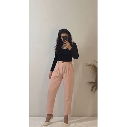 JOSHIN Celana wanita kulot polos kancing highwaist 03 - kulot pants seoul