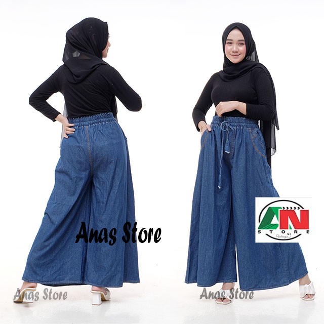 KULOT JEANS JUMBO BIG SIZE XXL , CELANA KULOT WANITA MODEL PAYUNG JUMBO HITAM BLUE BIRU MANIS