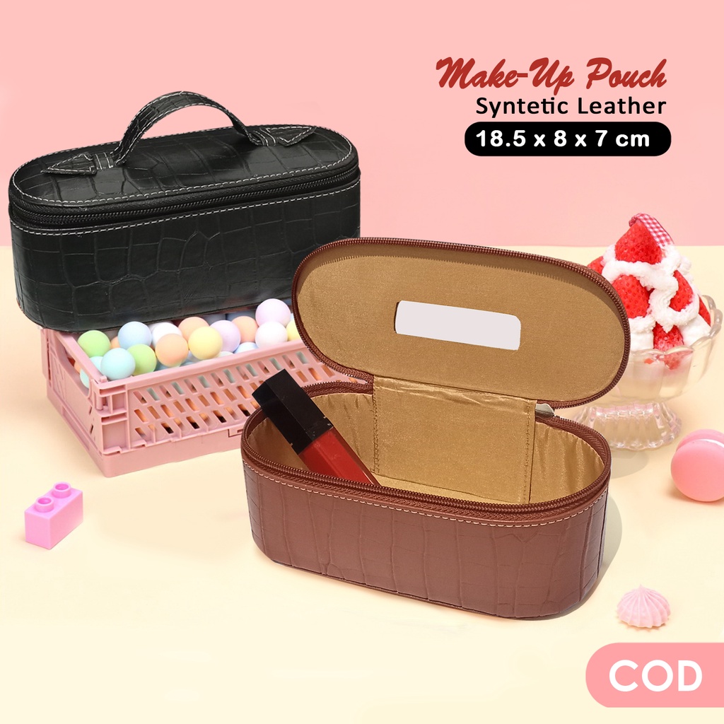 Pouch makeup mini pouch lipstik motif croco pouch makeup wanita mini mewah terbaru