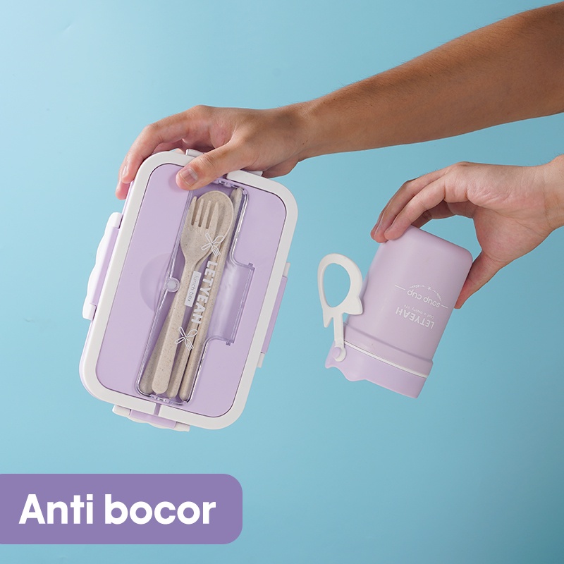 Letyeah &amp; Anantagt Kotak Makan Bekal set tas portable Anti Bocor/lunch box set dan Kotak Sup