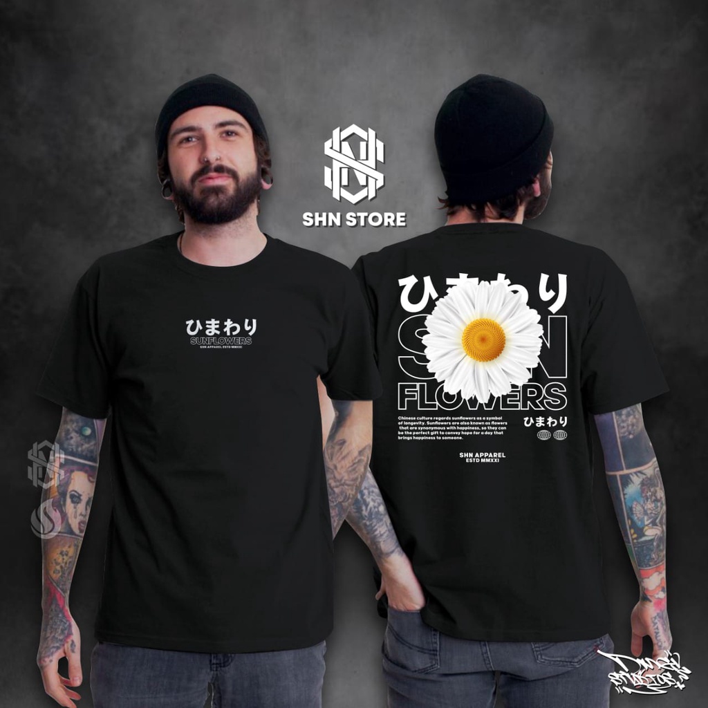 Kaos Pria Japan Flowers Sunflowers Bunga Matahari Kaos Pria Murah