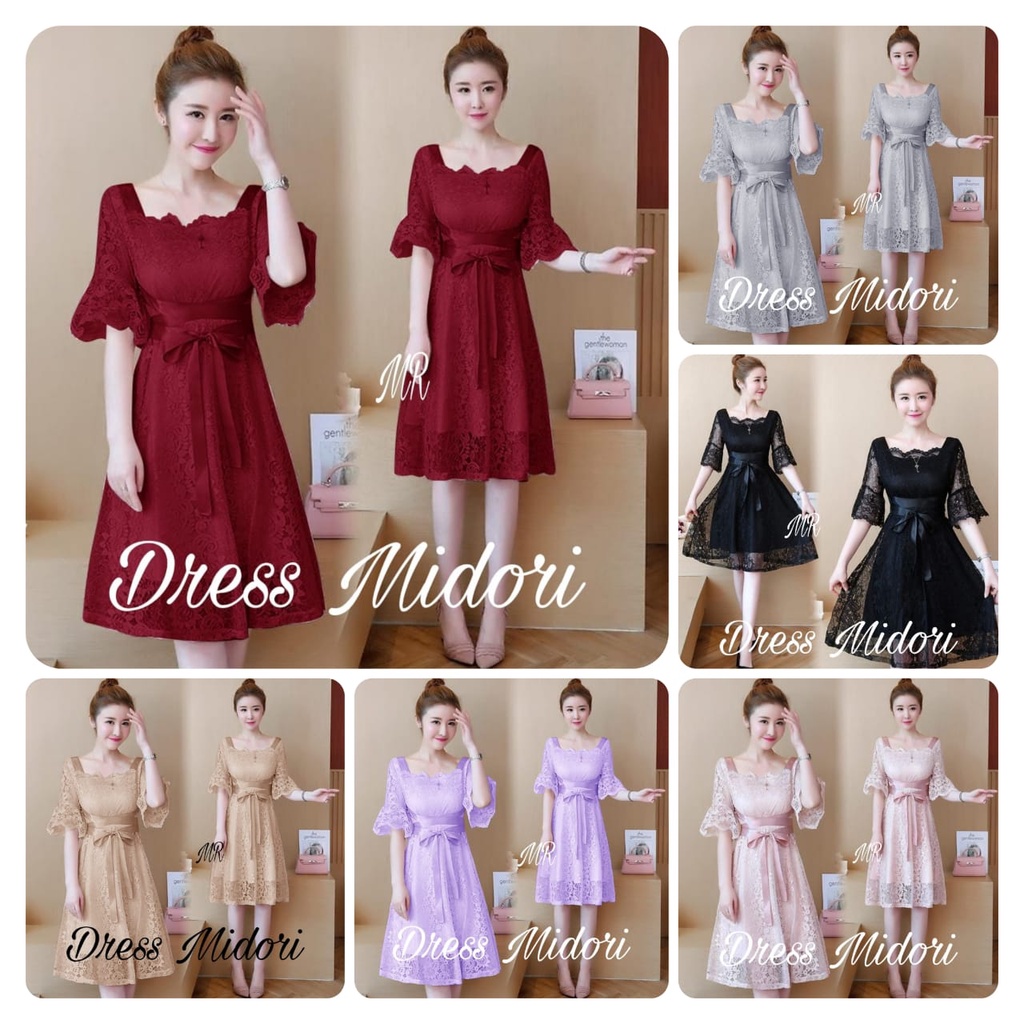 REALPIC 3 UKURAN M L XL DRESS MIDORI FASHION PAKAIAN WANITA GAUN BRUKAT MR ADA VIDEO REAL PICT