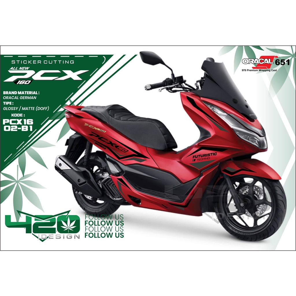 Sticker PCX 160 2 WARNA - Cutting Stiker PCX160 - STIKER PCX 160 - KODE PCX16 02 - MOTOR MERAH
