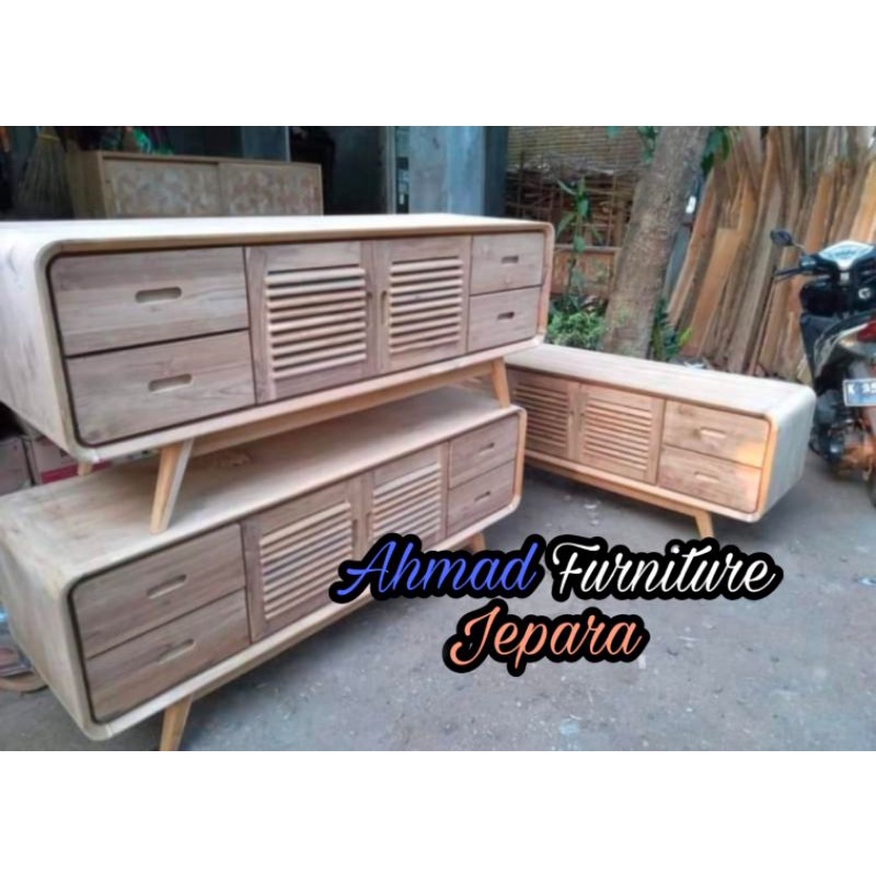 BUFET TV RETRO MENTAH KAYU JATI