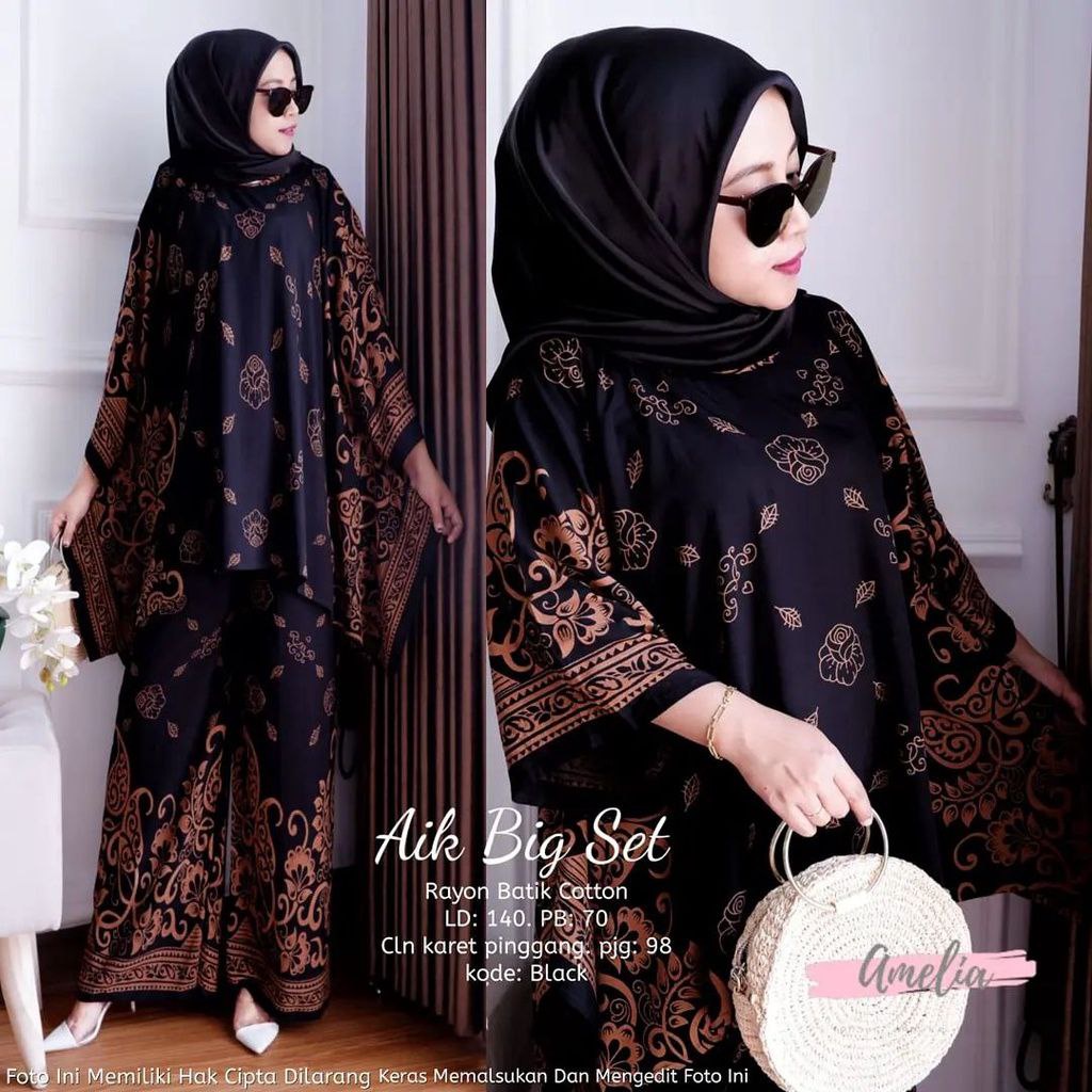 Daster Arab AIK BIG One Set Batwing Waka Waka Baju wanita Jumbo Setelan Celana Kulot Big Size Fashion Batik pakaian wanita set wanita-3