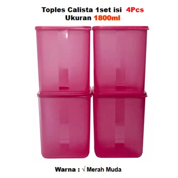 Calista Toples Kotak SERBAGUNA 1800ml Isi 1Set 4Pcs Sealware - Merah Muda