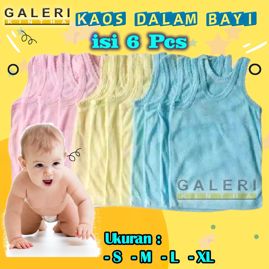 6 Pcs Kaos Dalam Bayi Singlet Bayi Anak Newborn Laki laki Perempuan Warna