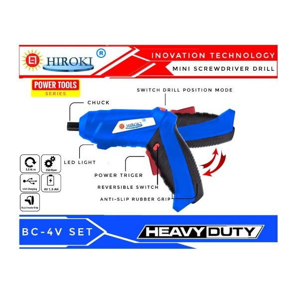 HIROKI BC-4V Cordless Drill Screwdriver 4 V Mesin Obeng Portable