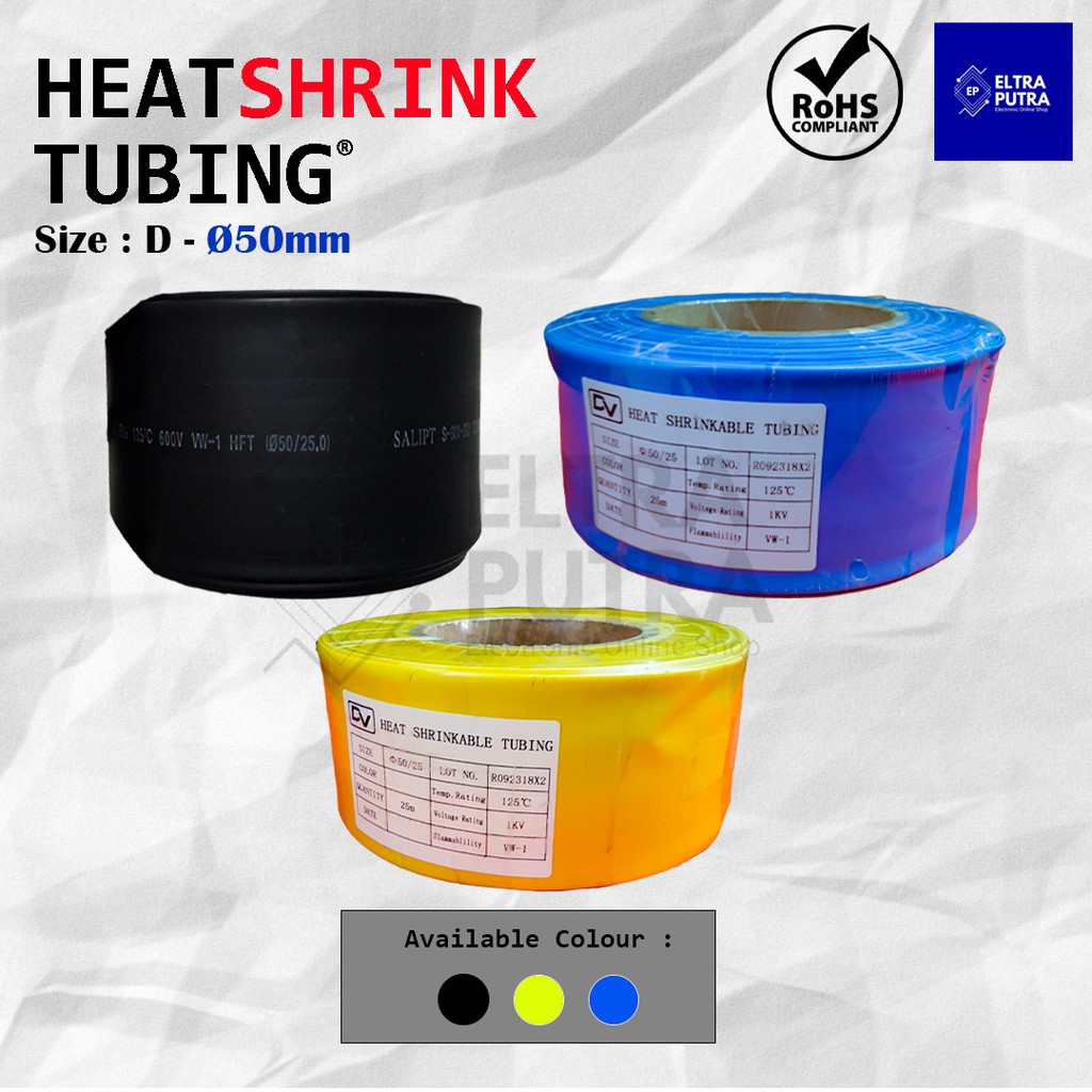 HEATSHRINK 50mm Warna Warni LENGKAP Ecer, Selongsong Selang Bakar (1 Meter)