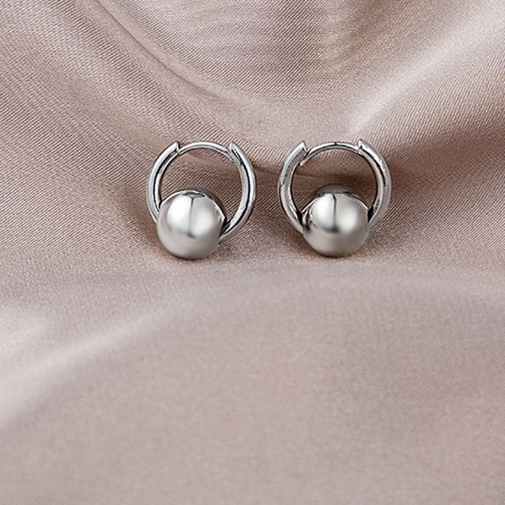 Anting Stud Bentuk Bola Bulat Kecil Bahan Logam Warna Emas Perak Untuk Wanita