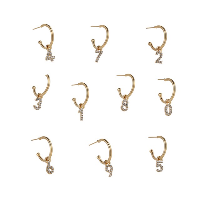 LRC Anting Tusuk Fashion Golden Digital Diamond Alloy Geometric Earrings 0-9 (1pcs)