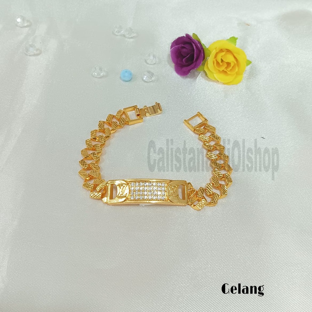 GELANG+CINCIN KOTAK BRAND PERMATA SUPEL ELEGAN PERHIASAN EMAS KOREA ANTI KARAT DAN ANTI LUNTUR