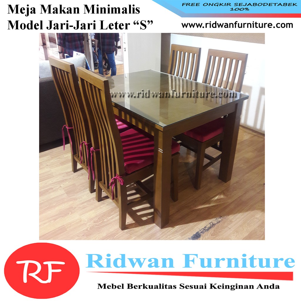Meja Makan Kayu Minimalis 4 Kursi Model Jari Jari Leter S Bagikan