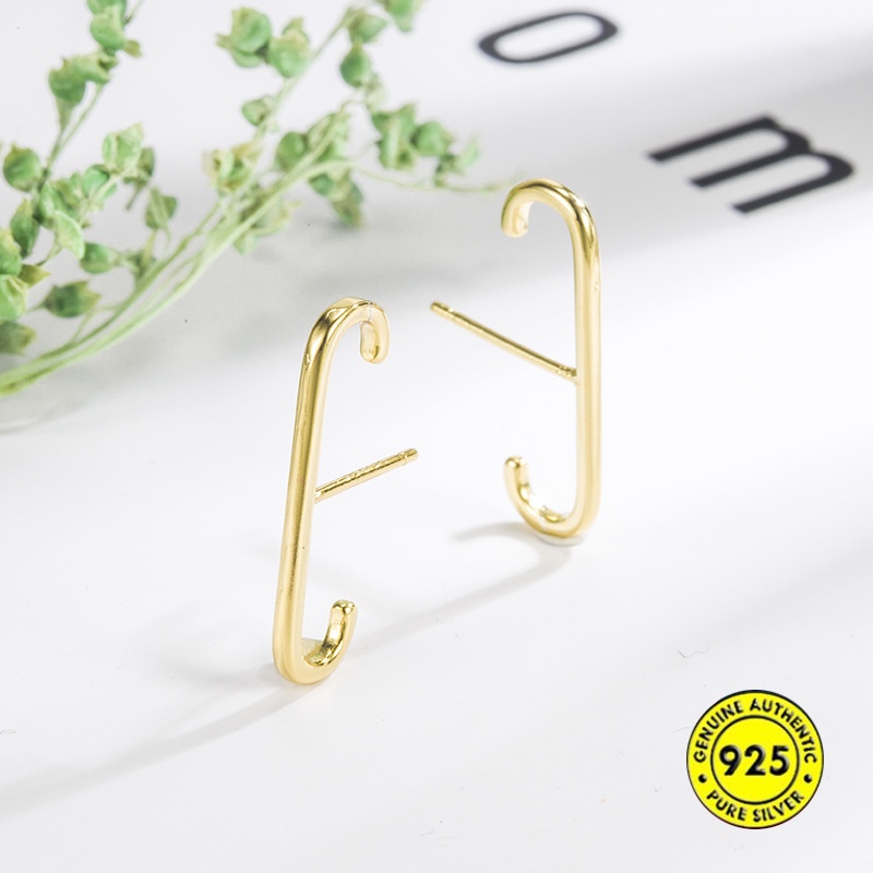 Anting Stud Bentuk C Bahan Sterling Silver Glossy Anti Alergi Gaya Korea