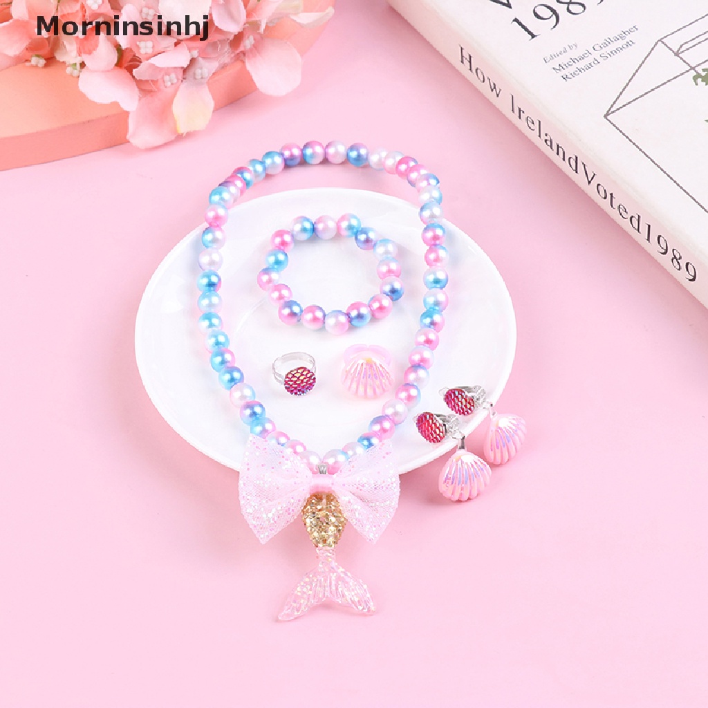 Mornin 1Set Bayi Perempuan Manik-Manik Kalung Set Ekor Mermaid Liontin Anak Anak Adjustable Indah Kalung Pesona Perhiasan Hadiah id