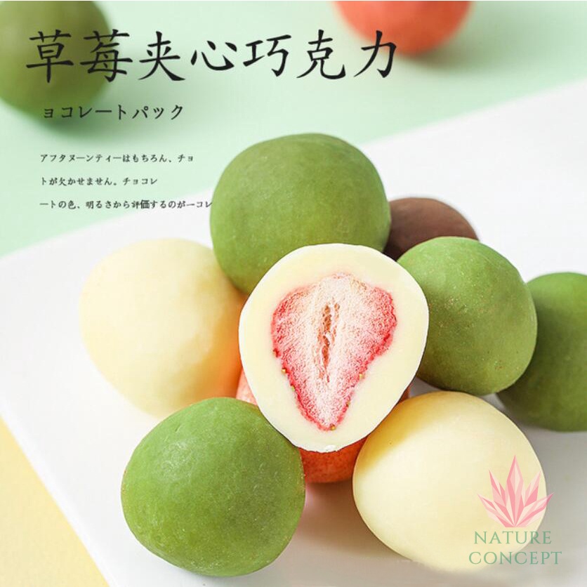 Freeze Dried Strawberry Cemilan  Snack Strawberry with Milk Chocolate Matcha Coated