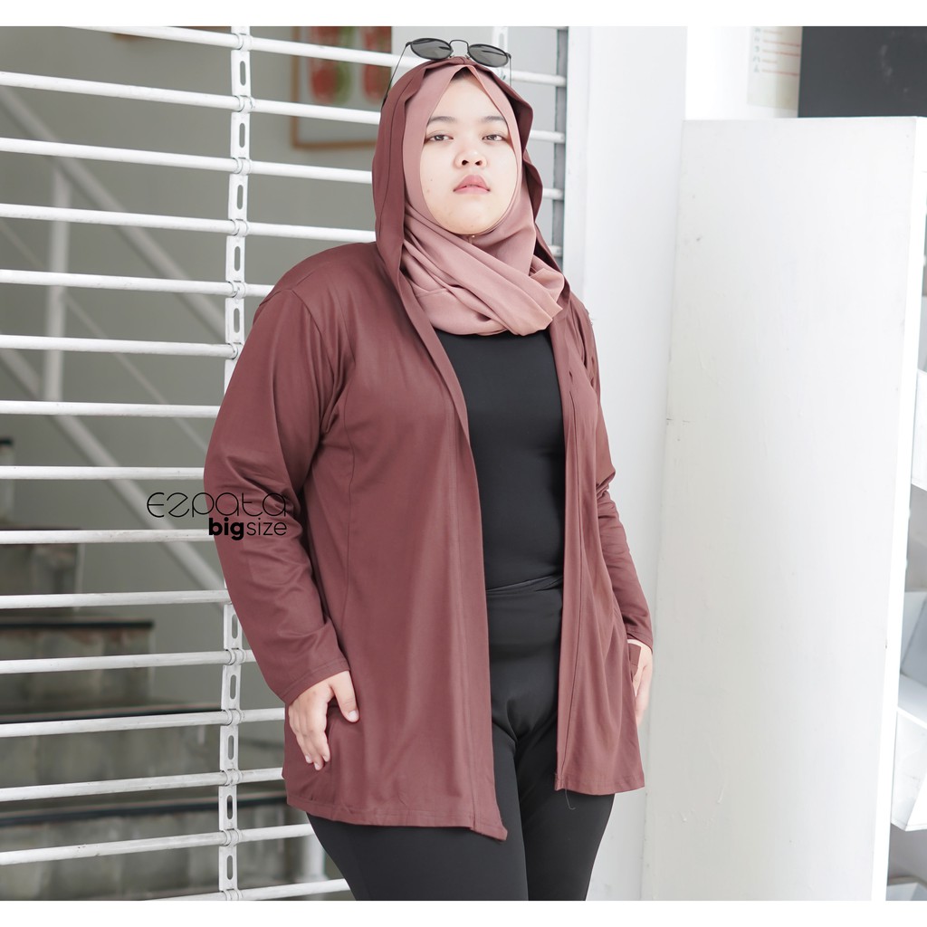 Cardigan Jumbo Wanita XXXXL Cardi Kaos Rayon Kapuchon Penutup Kepala Lengan Panjang