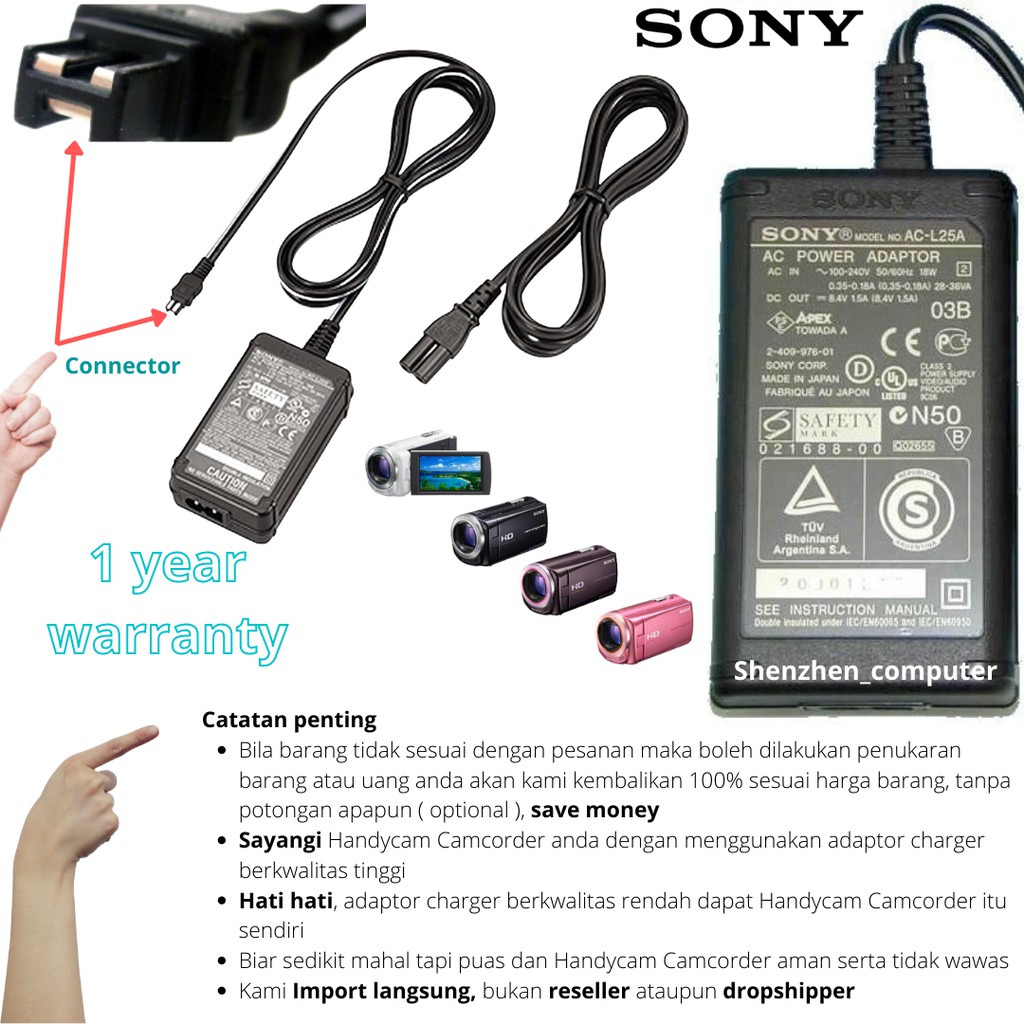 Adaptor Sony Handycam HDR-CX350E HDR-CX700V HDR-CX360 HDR-CX700E HDR-CX520E HDR-CX240 HDR-CX290E HDR