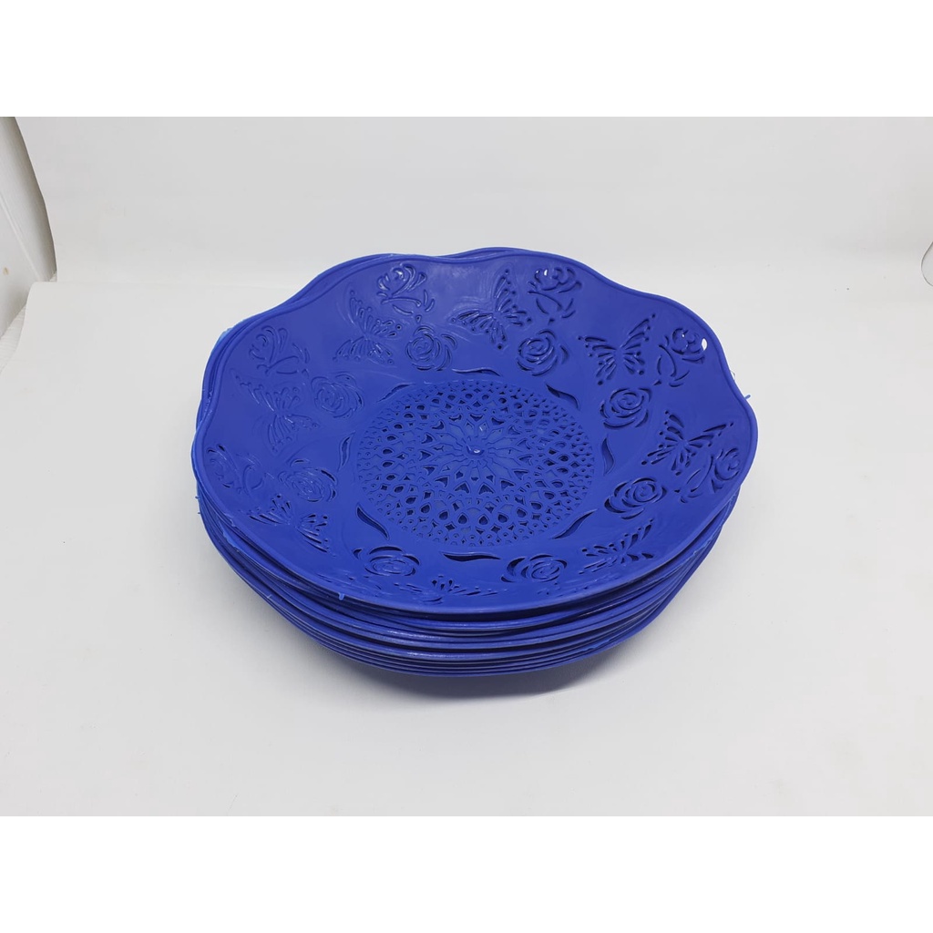 LJR 10 lusin / 120 pcs Piring Rotan Plastik Buah MOTIF BUNGA 21 cm