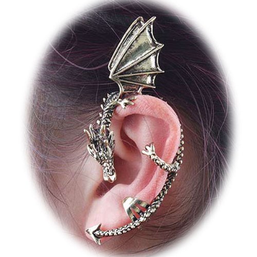 Anting Naga non tindik ear cuff cantol unik ukuran bisa disesuaikan warna emas hitam silver bahan alloy ukiran detail unisex untuk cewek cowok model cantolan melingkar