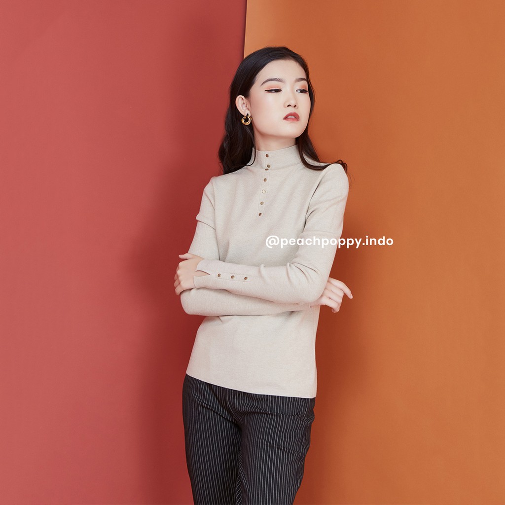 Peach Poppy Nicole Top - Atasan Wanita Kaos Turtleneck Lengan Panjang