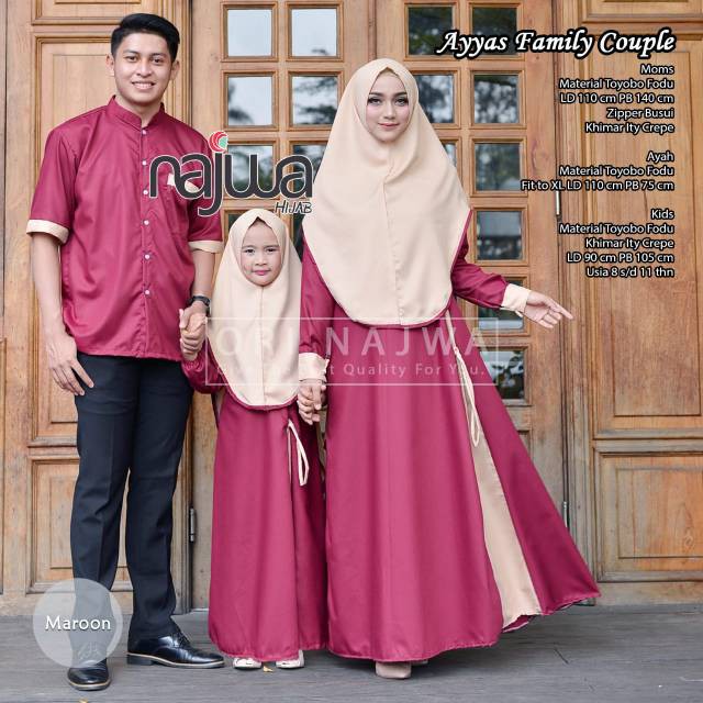 Gamis Set Mom&Kids + Kemeja Ayyas Couple Family Ori Najwa Material Toyobo Fodu Premium